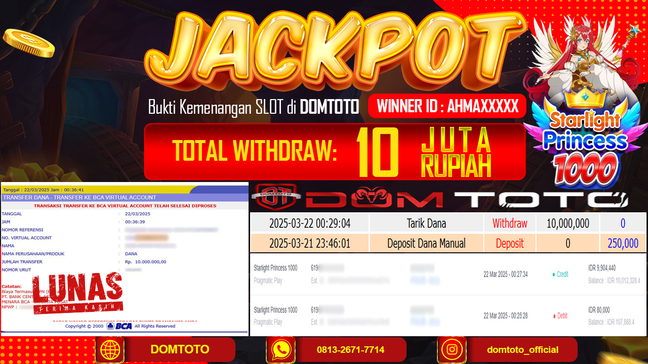 JACKPOT SLOT STARLIGHT PRINCESS 1000 22 MARET 2025